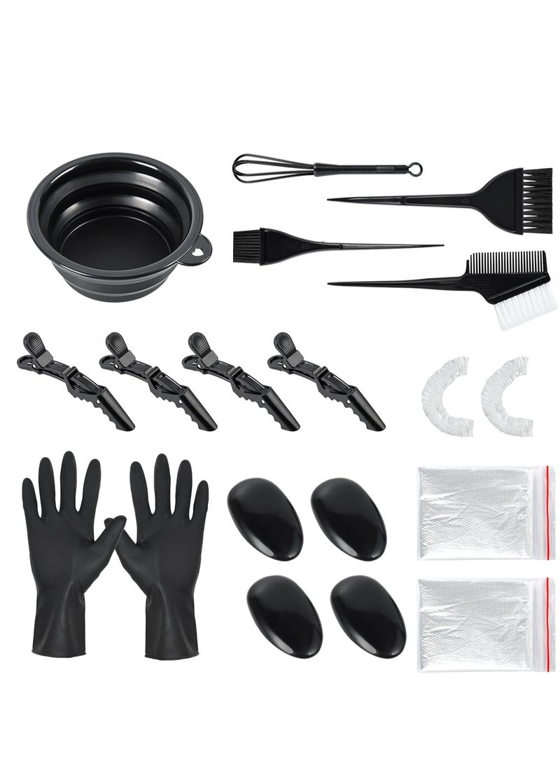 19 Pieces Hair Coloring Kit Professional Hair Dye Bowl and Brush Set Reusable Hair Bleaching Kit Tinting Bowl/Dye Brush/Ear Cover/Clips/Gloves/Mixing Spoon/Disposable Cap/Cape