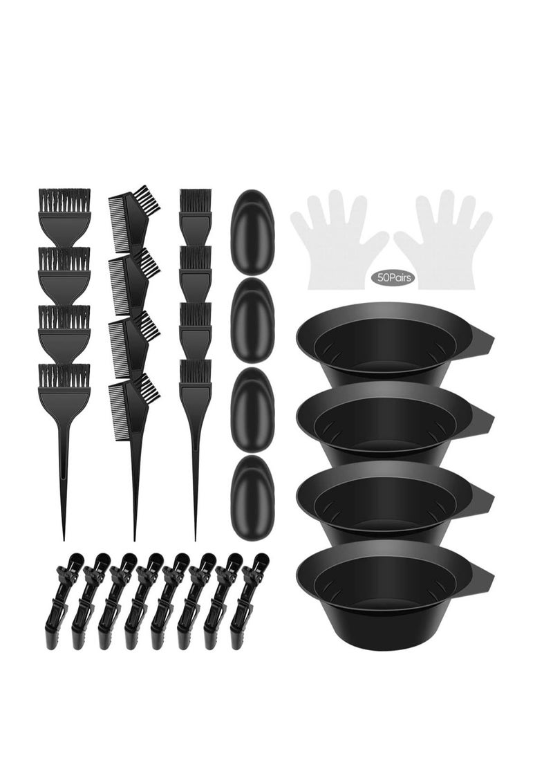 Hair Dye Brush and Bowl Set Hair Dye Kit Hair Tint Dying Coloring Tool Hair Dye Comb with Ears Covers Hairdressing Clips and Hair Dye for Salon and Personal DIY (78 Pieces)