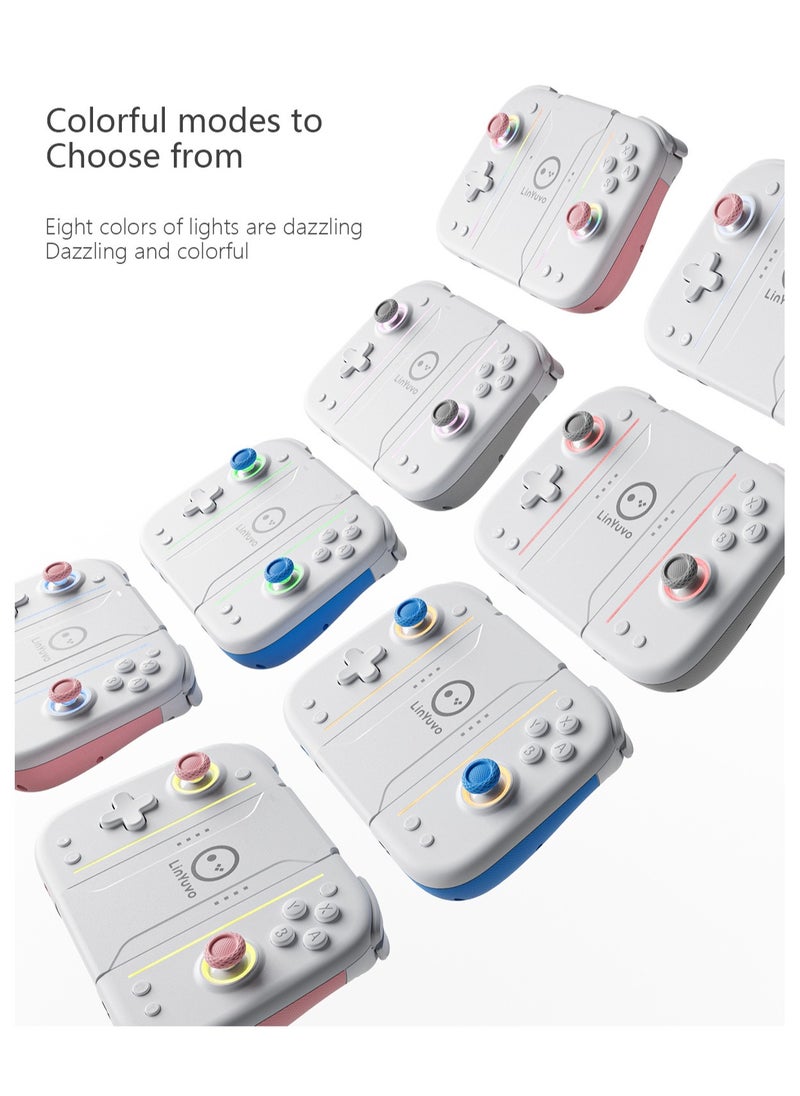 Classic Gamepad LinYuvo Joycon Bluetooth Game Controller Compatible with Switch, Switch Lite, Switch OLED Color RGB Light 1000mAh Battery Six-Axis Gyroscope Turbo Function Adjustment Dual Vibration White Blue