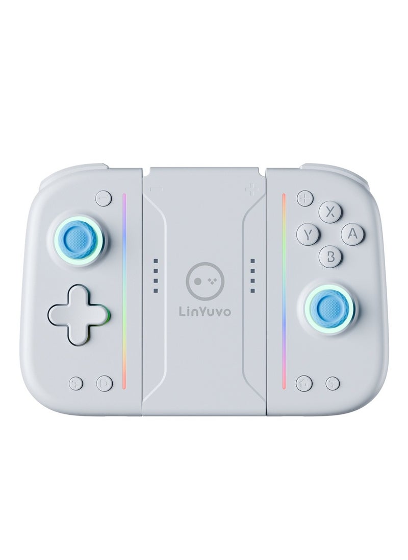 Classic Gamepad LinYuvo Joycon Bluetooth Game Controller Compatible with Switch, Switch Lite, Switch OLED Color RGB Light 1000mAh Battery Six-Axis Gyroscope Turbo Function Adjustment Dual Vibration White Blue