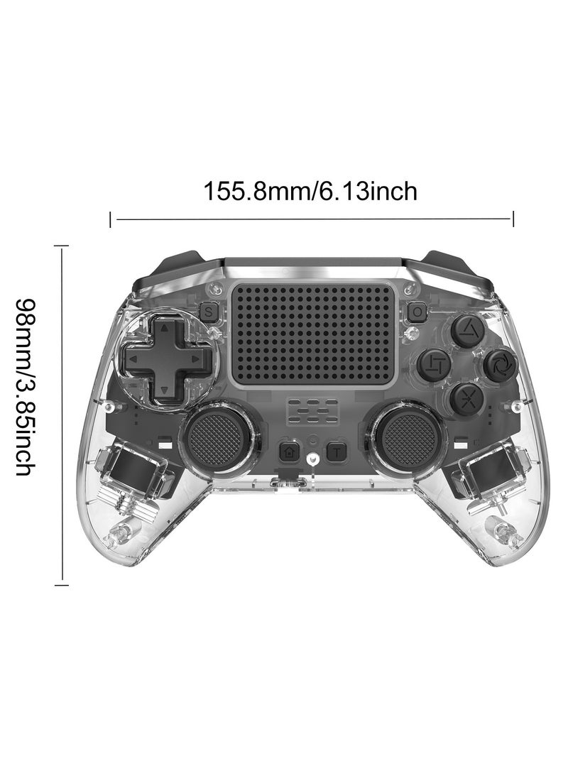 Professional Wireless Gamepad LinYuvo PS4 Bluetooth Game Controller Compatible with PS4, PS4 Slim, PS4 Pro, Android, iOS13 above Six-Axis Gyroscope Programming Function Capacitive Touch Pad 3.5mm Audio Jack Adjustable Dual Motor Vibration Wake-Up Function Metal Joystick Transparent Black