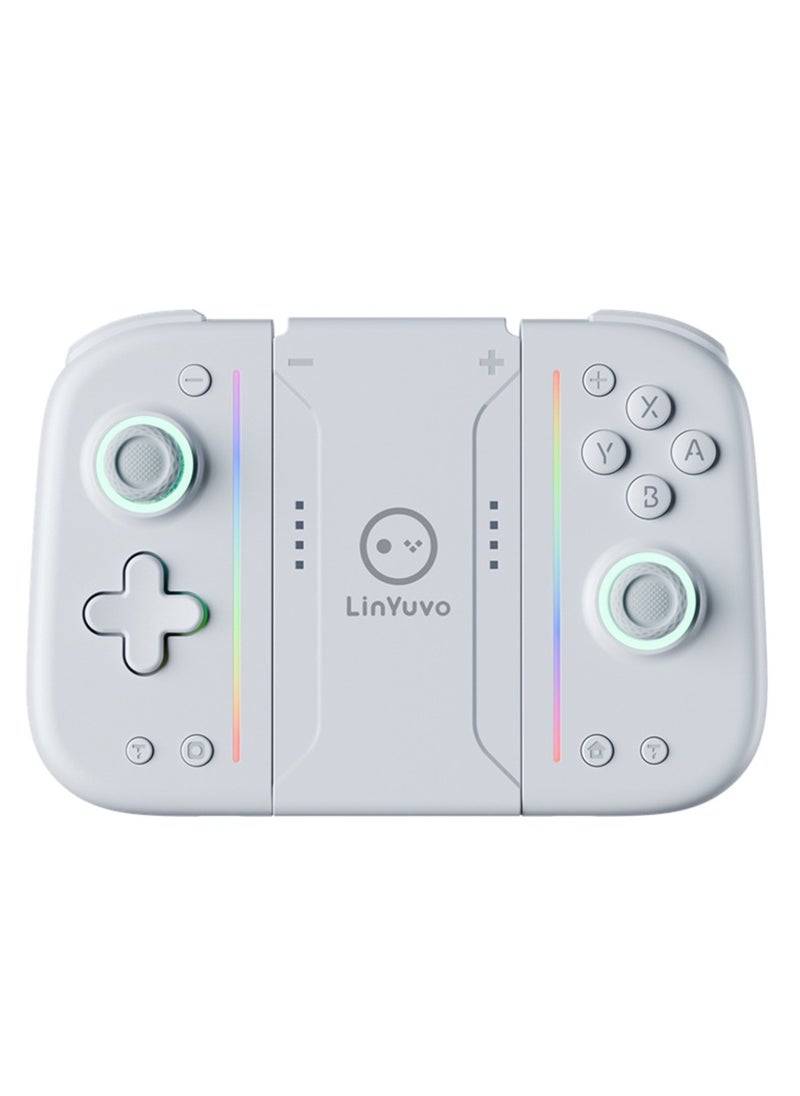 Classic Gamepad LinYuvo Joycon Bluetooth Game Controller Compatible with Switch, Switch Lite, Switch OLED Color RGB Light 1000mAh Battery Six-Axis Gyroscope Turbo Function Adjustment Dual Vibration White Grey