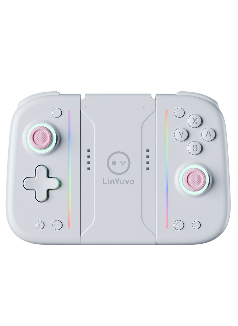 Classic Gamepad LinYuvo Joycon Bluetooth Game Controller Compatible with Switch, Switch Lite, Switch OLED Color RGB Light 1000mAh Battery Six-Axis Gyroscope Turbo Function Adjustment Dual Vibration White Pink