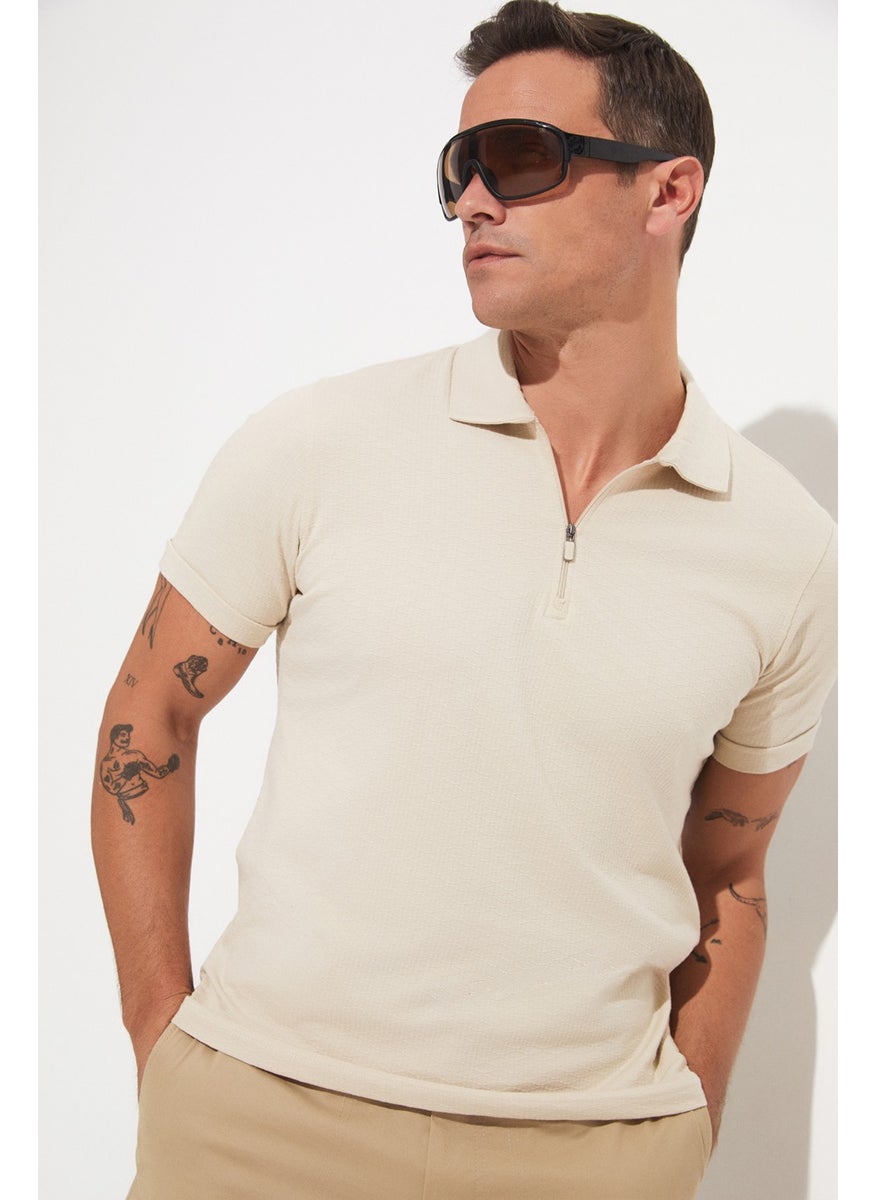 Men's Regular Fit Zippered Collar T-Shirt