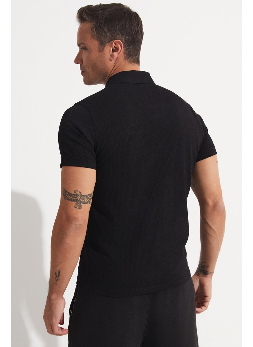 Men's Regular Fit Zippered Collar T-Shirt