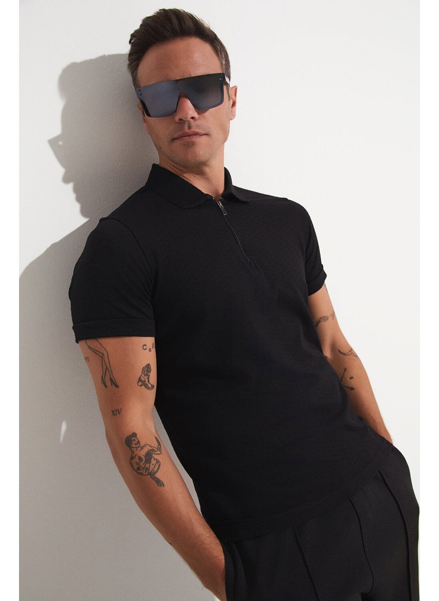 Men's Regular Fit Zippered Collar T-Shirt