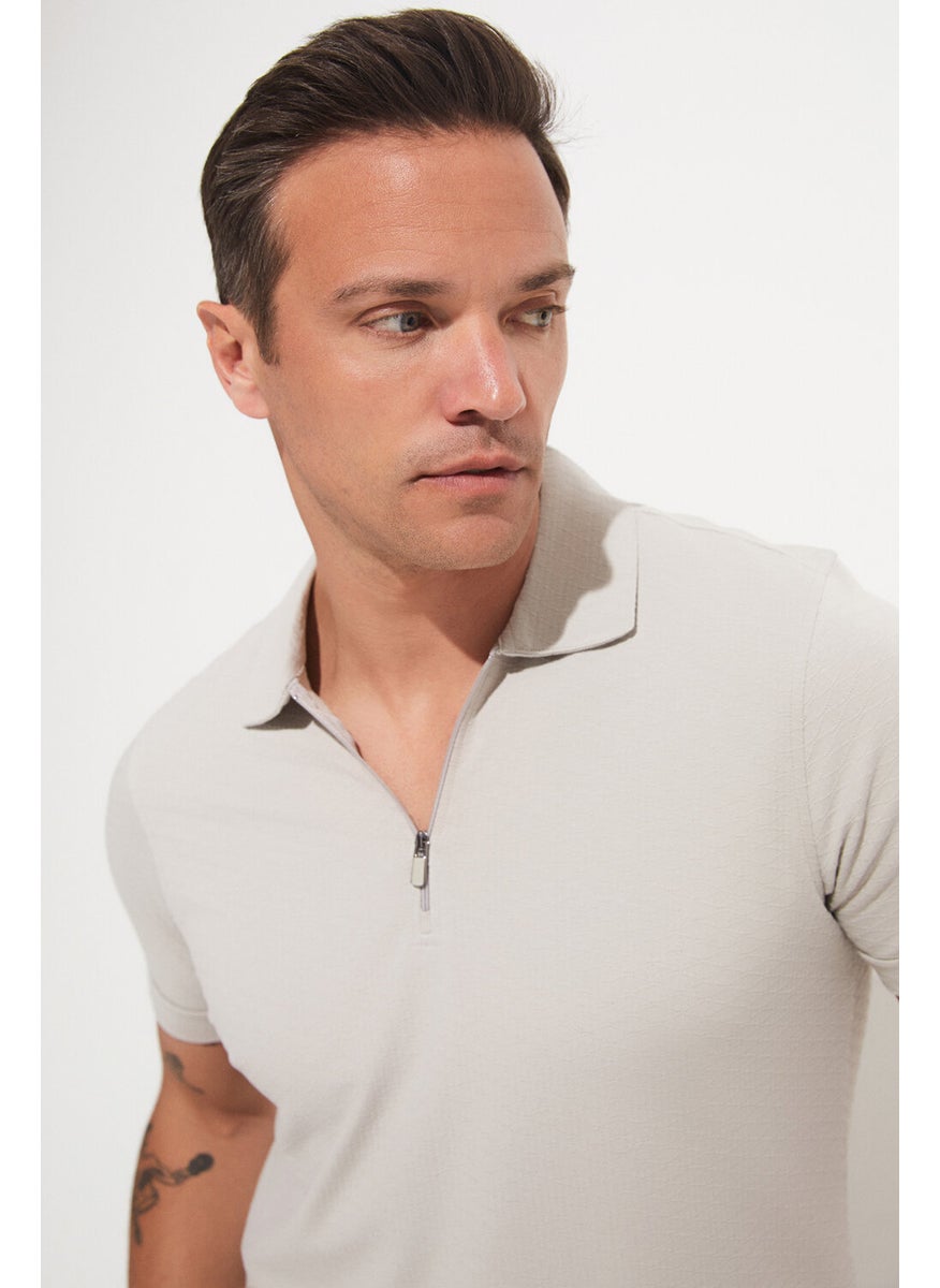 Men's Regular Fit Zippered Collar T-Shirt