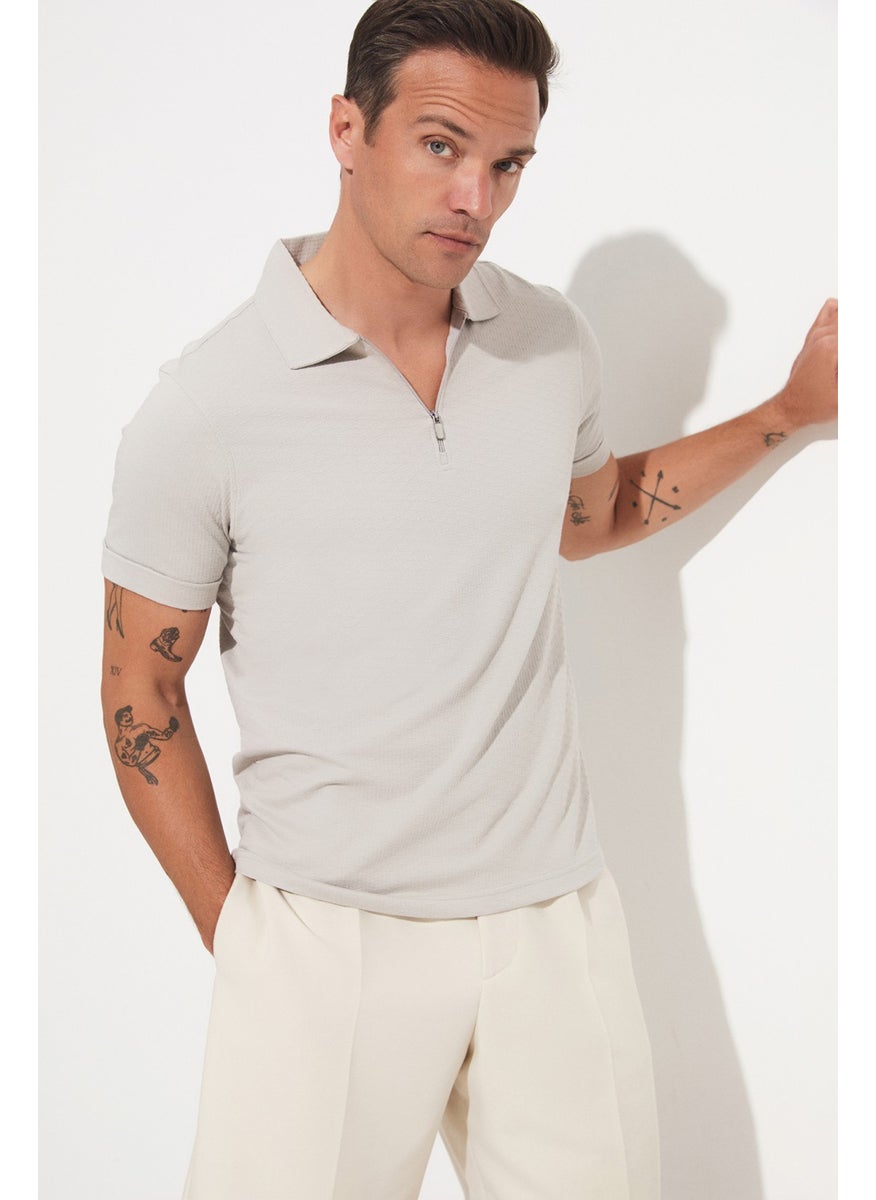 Men's Regular Fit Zippered Collar T-Shirt