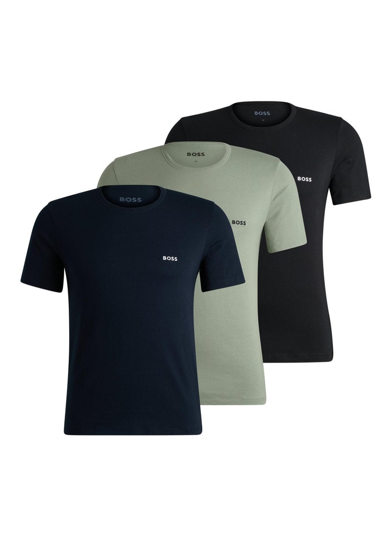 Three-pack of cotton underwear T-shirts with embroidered logos