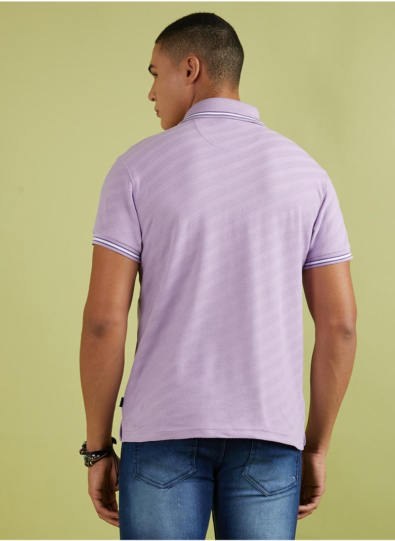 Men's Lavender Self-Design Regimental Striped T-Shirt