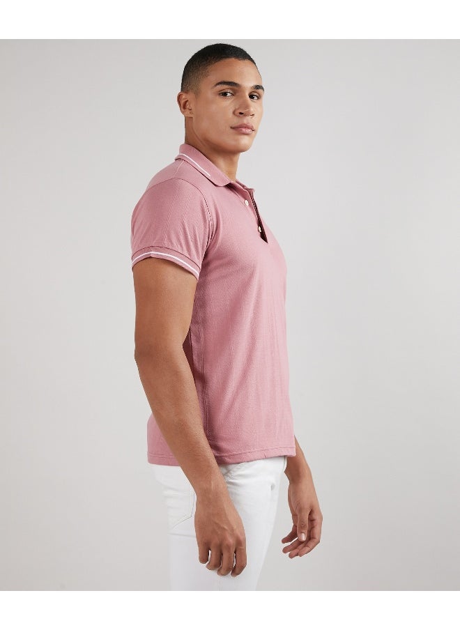 Men's Coral Pink Self-Design Halo Striped T-Shirt