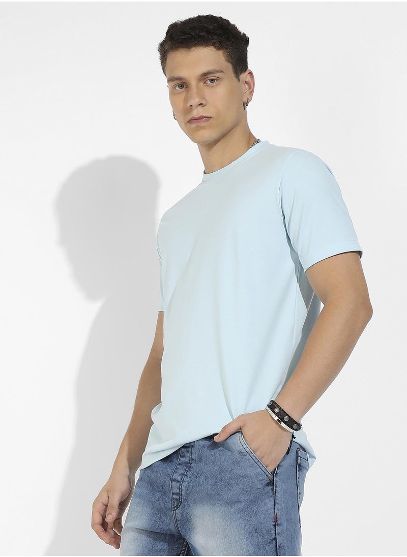 Men's Icy Blue Basic Regular Fit T-Shirt