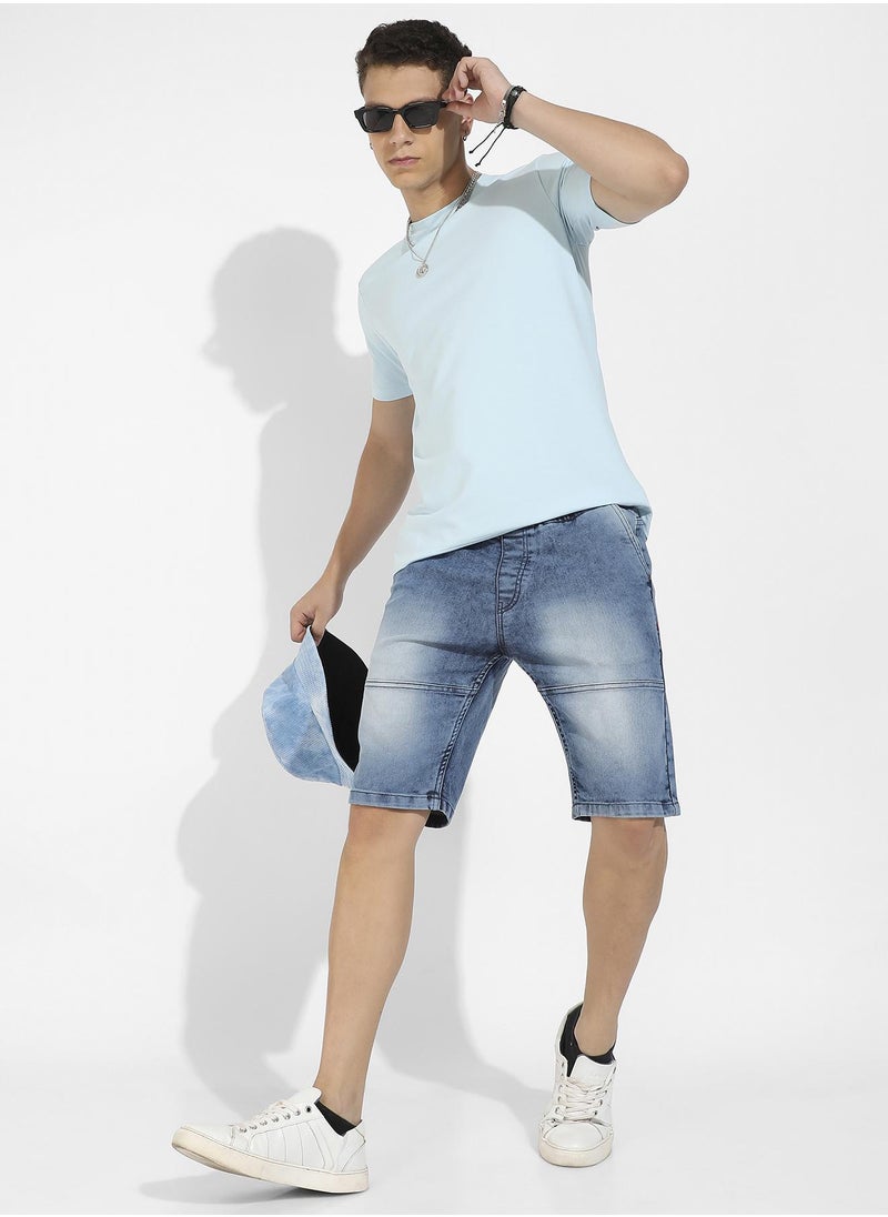 Men's Icy Blue Basic Regular Fit T-Shirt