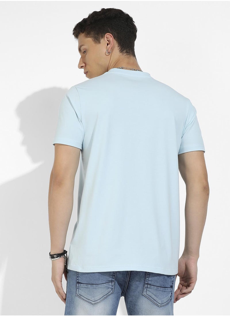 Men's Icy Blue Basic Regular Fit T-Shirt