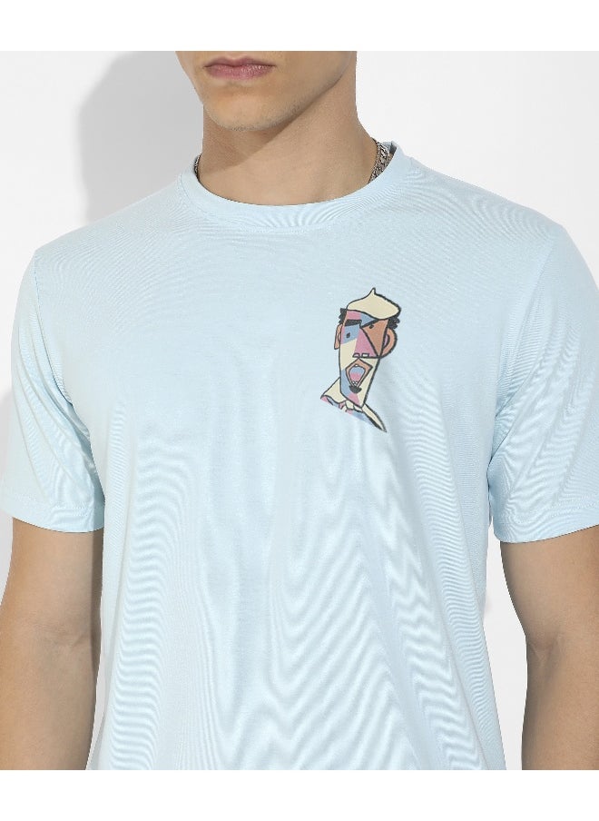 Men's Icy Blue Basic Regular Fit T-Shirt