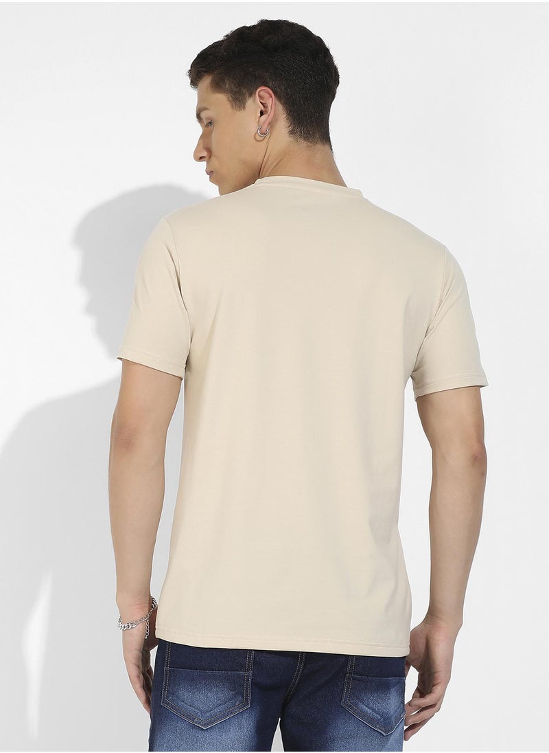 Men's Beige Basic Regular Fit T-Shirt