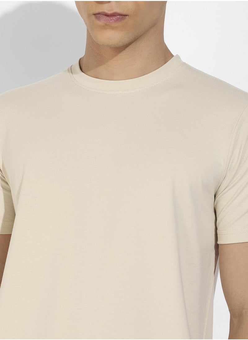 Men's Beige Basic Regular Fit T-Shirt