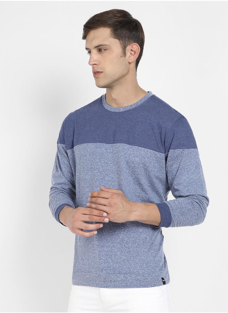 Men's Blue Colourblocked T-Shirt