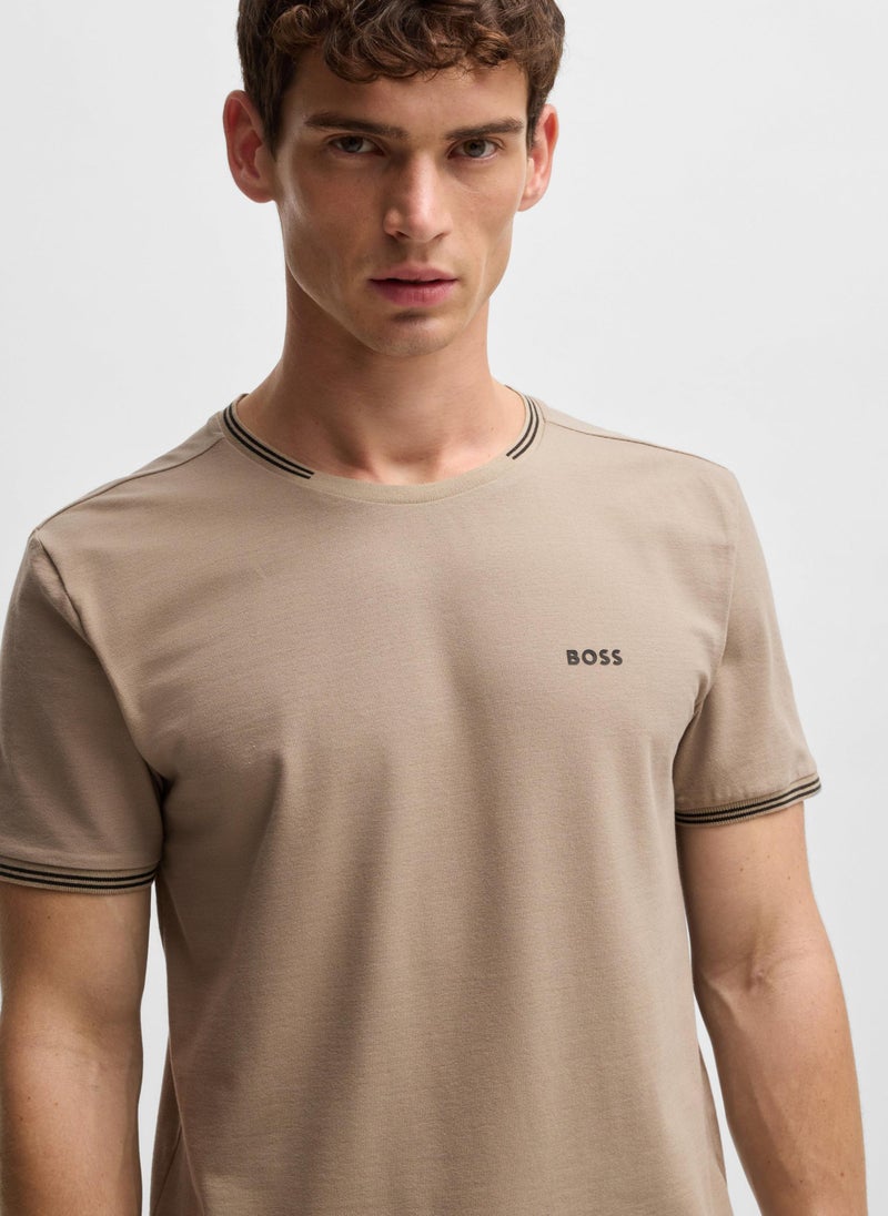 Stretch-cotton T-shirt with stripes and logo