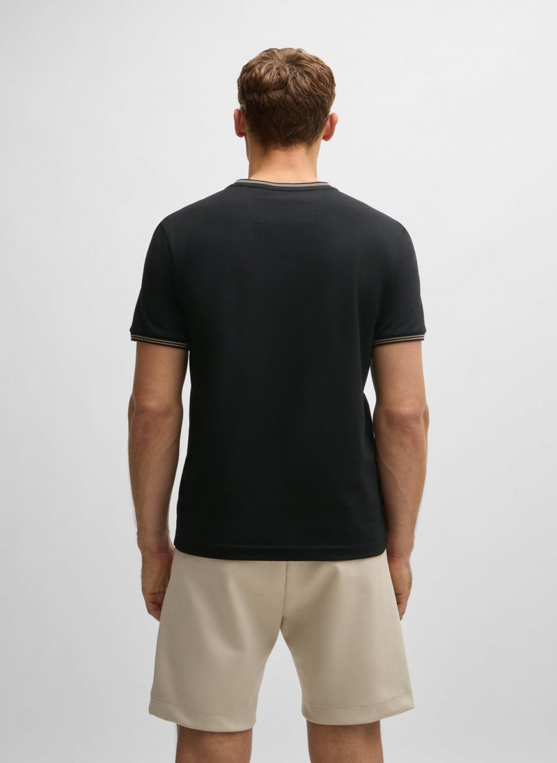 Stretch-cotton T-shirt with stripes and logo