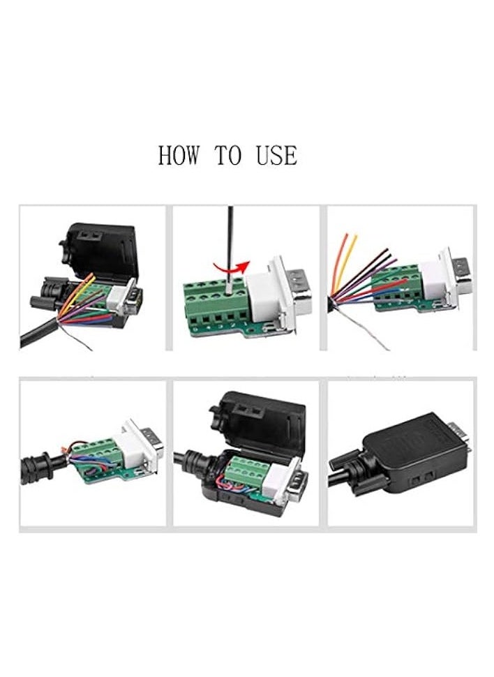 DB9 D-SUB RS232 Adapter 9 Pin Signals Terminal Breakout Plastic Cover 2 Row (Male with Screw)