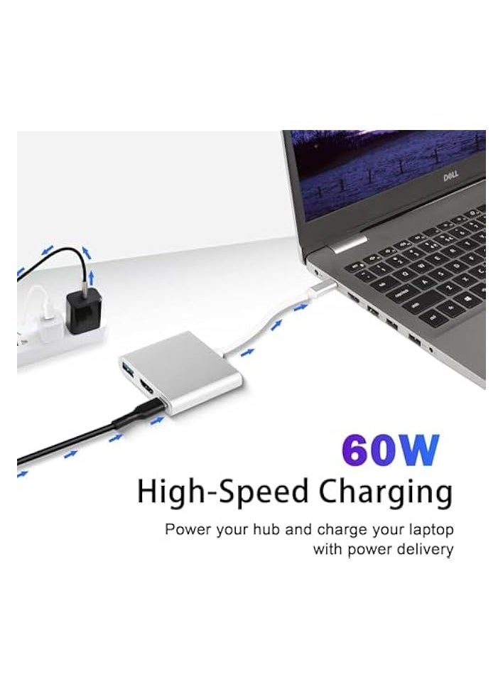 3-in-1 HDMI to USB-C Multiport Adapter – USB-C to HDMI AV Converter, USB-to-VGA Adapter, Digital AV 4K DisplayPort to HDMI Splitter for TV/Monitor, USB-C Hub