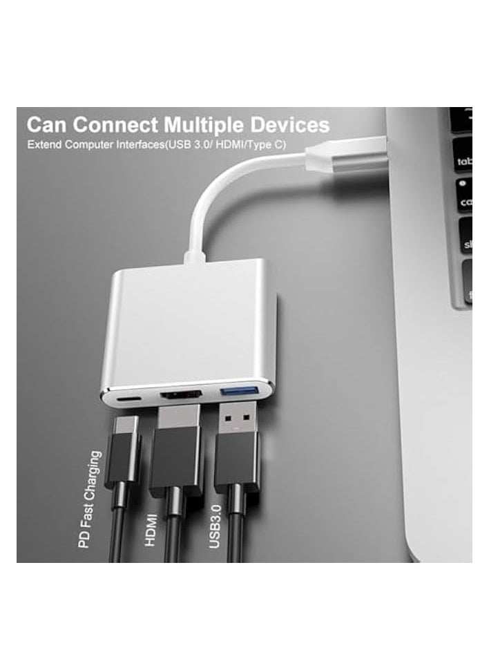 3-in-1 HDMI to USB-C Multiport Adapter – USB-C to HDMI AV Converter, USB-to-VGA Adapter, Digital AV 4K DisplayPort to HDMI Splitter for TV/Monitor, USB-C Hub