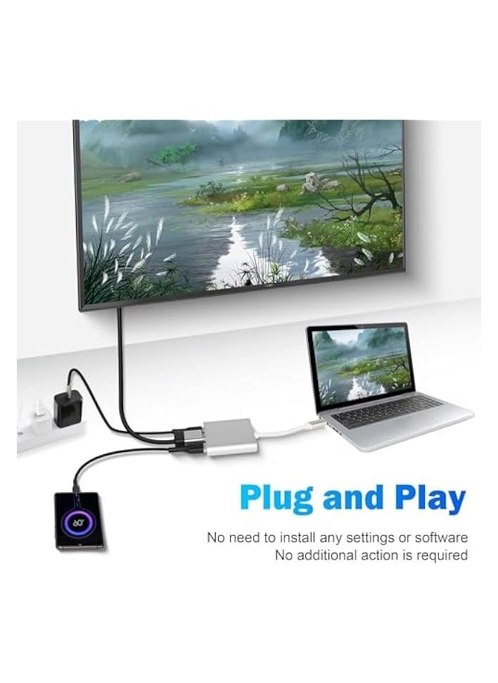 3-in-1 HDMI to USB-C Multiport Adapter – USB-C to HDMI AV Converter, USB-to-VGA Adapter, Digital AV 4K DisplayPort to HDMI Splitter for TV/Monitor, USB-C Hub