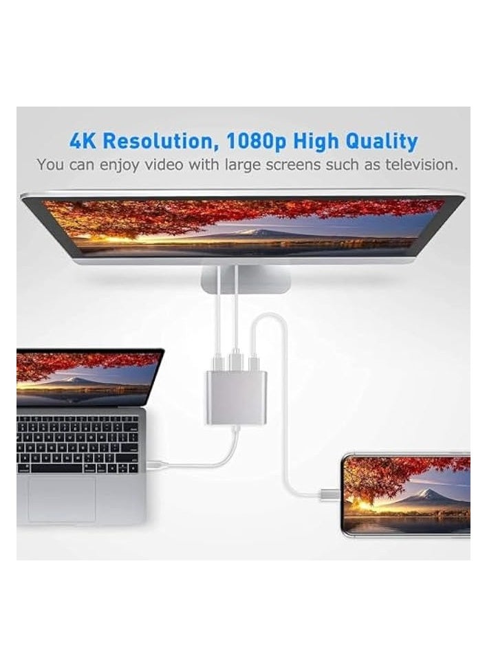 3-in-1 HDMI to USB-C Multiport Adapter – USB-C to HDMI AV Converter, USB-to-VGA Adapter, Digital AV 4K DisplayPort to HDMI Splitter for TV/Monitor, USB-C Hub
