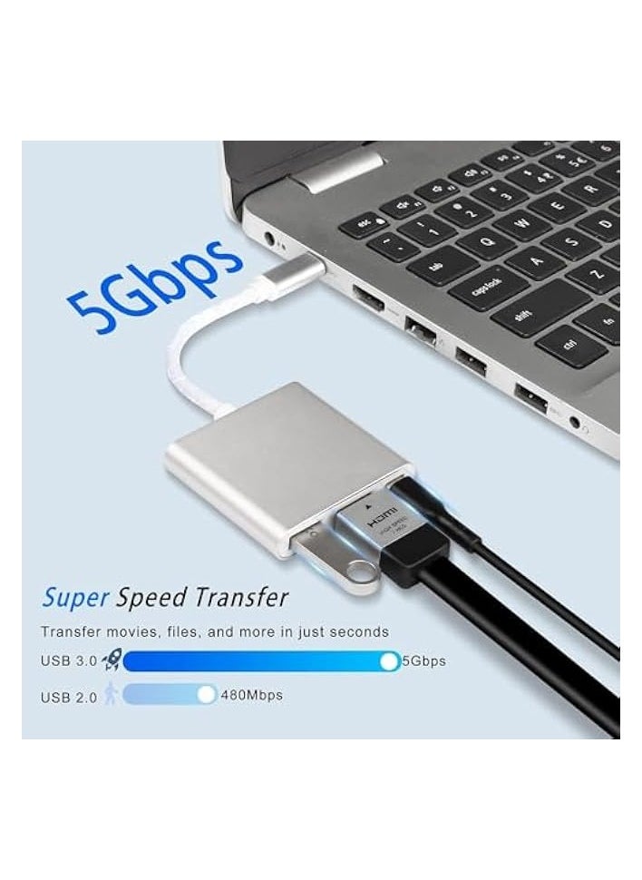 3-in-1 HDMI to USB-C Multiport Adapter – USB-C to HDMI AV Converter, USB-to-VGA Adapter, Digital AV 4K DisplayPort to HDMI Splitter for TV/Monitor, USB-C Hub