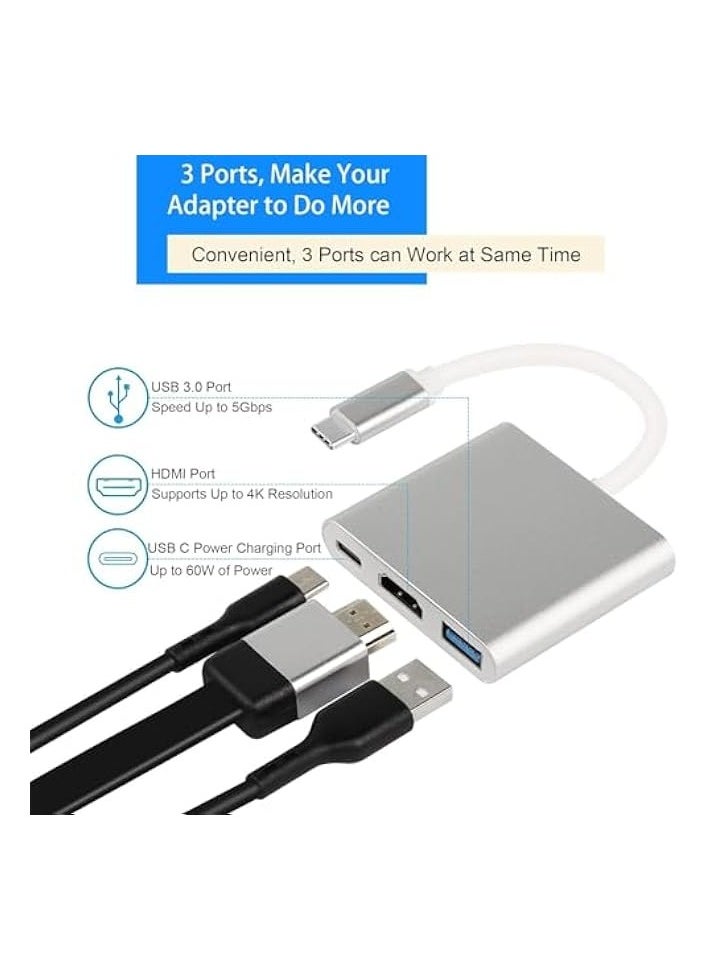 3-in-1 HDMI to USB-C Multiport Adapter – USB-C to HDMI AV Converter, USB-to-VGA Adapter, Digital AV 4K DisplayPort to HDMI Splitter for TV/Monitor, USB-C Hub