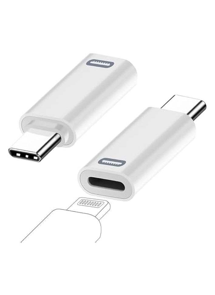 2 Pack USB-C Male to Lightning Female Adapter, USB Type C to Lightning Connector for iPhone 15/15 Plus/15 Pro/15 Pro Max, iPad Air, Support PD Fast Charging and Data Transfer (White)