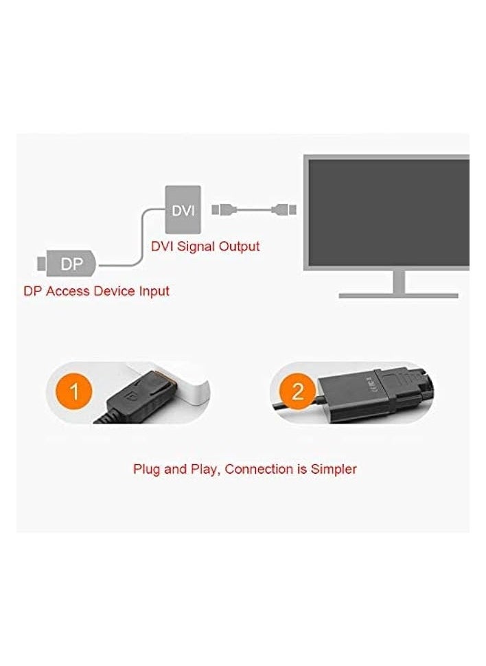 DP to Dvi Adapter Cable Display, Support 1080P for Monitor Projector PC