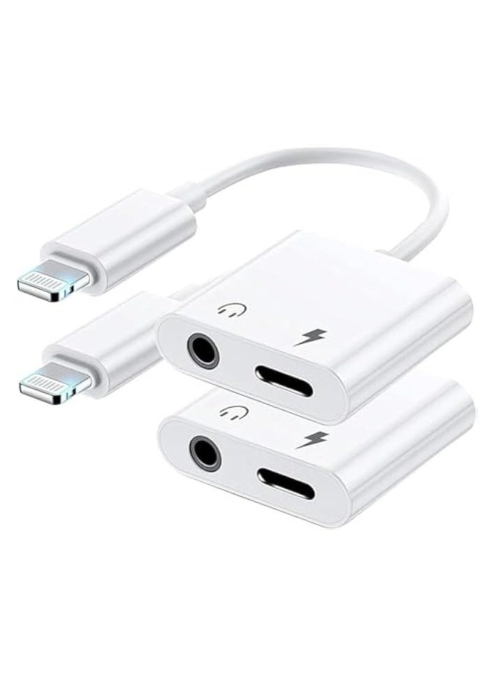 2 Pack Lightning to 3.5mm Headphone Jack Adapter for iPhone, 2 in 1 Headphone Adapter AUX Audio and Charger Splitter Dongle Compatible with iPhone 14 13 12 11 XS XR 8 7, Support All iOS System