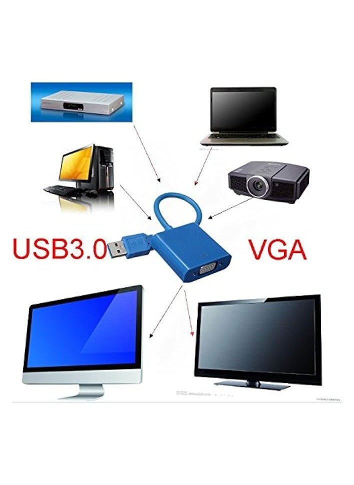 USB 3.0 to VGA Multi-display video converter External Cable Adapter for Windows 7/8 Blue