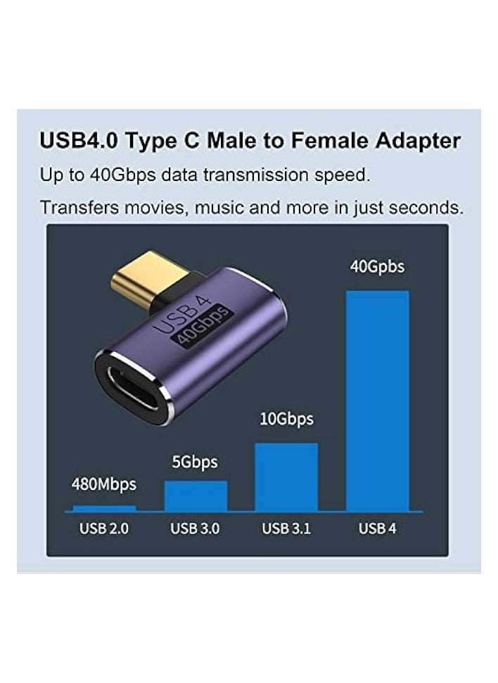 2 Pack USB C Male to Female Adapter, 90 Degree Right Angle 100W Type C Extender Adapter for Thunderbolt 4/3, MacBook Pro/Air, Laptop, Phones and More Type C Devices (Purple)