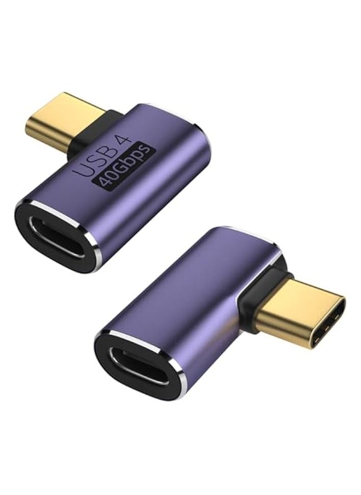 2 Pack USB C Male to Female Adapter, 90 Degree Right Angle 100W Type C Extender Adapter for Thunderbolt 4/3, MacBook Pro/Air, Laptop, Phones and More Type C Devices (Purple)