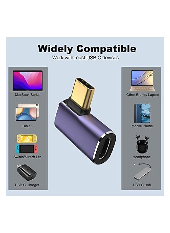 2 Pack USB C Male to Female Adapter, 90 Degree Right Angle 100W Type C Extender Adapter for Thunderbolt 4/3, MacBook Pro/Air, Laptop, Phones and More Type C Devices (Purple)
