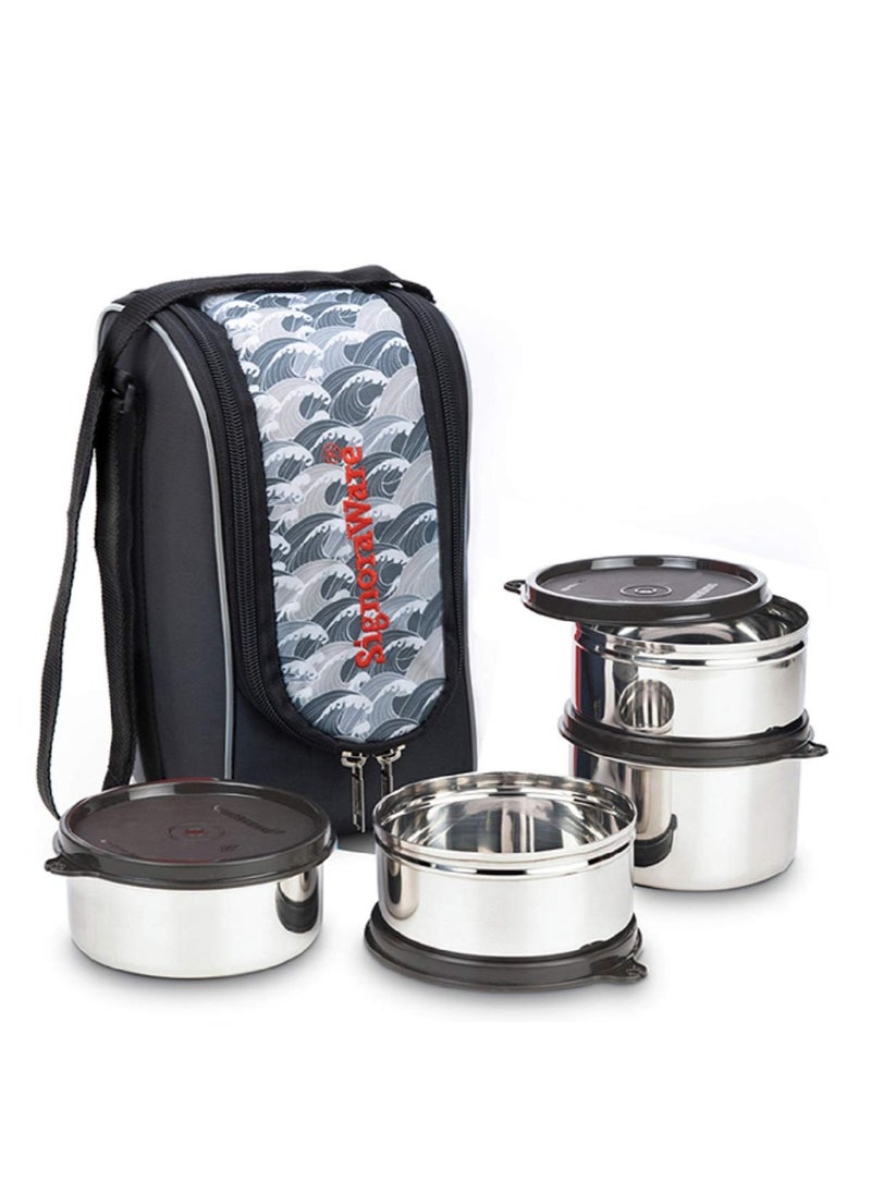 Signora ware executive max fresh stainless steel lunch box set, set of four, black,350ML