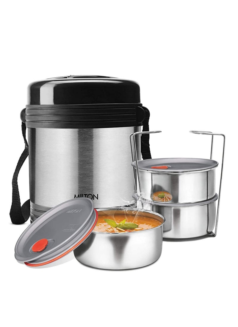 Milton legend deluxe three stainless steel containers with steam vent 200 ml each, hot and cold leak-proof insulated lunch box