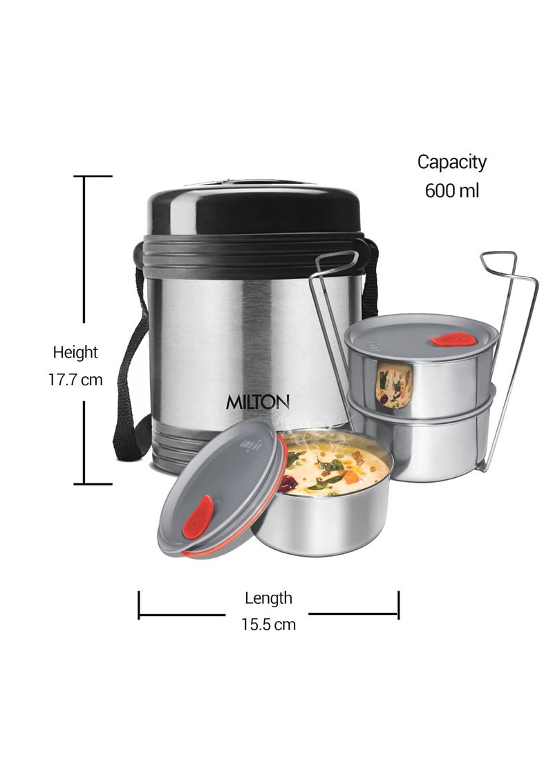 Milton legend deluxe three stainless steel containers with steam vent 200 ml each, hot and cold leak-proof insulated lunch box