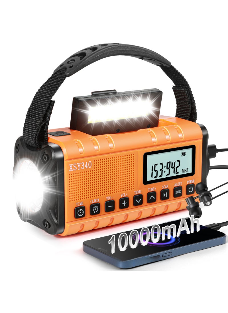 Multi-Functional Emergency Radio with Hand Crank and Solar USB Charging Orange