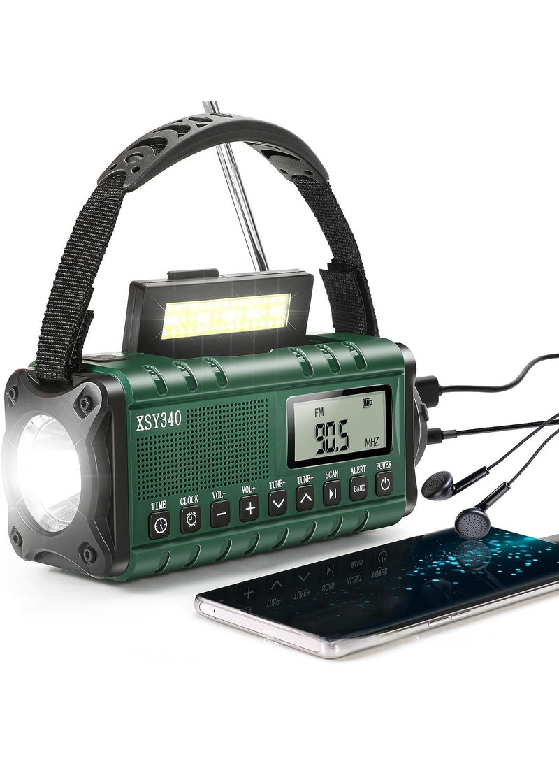 Multi-Functional Emergency Radio with Hand Crank and Solar USB Charging army green