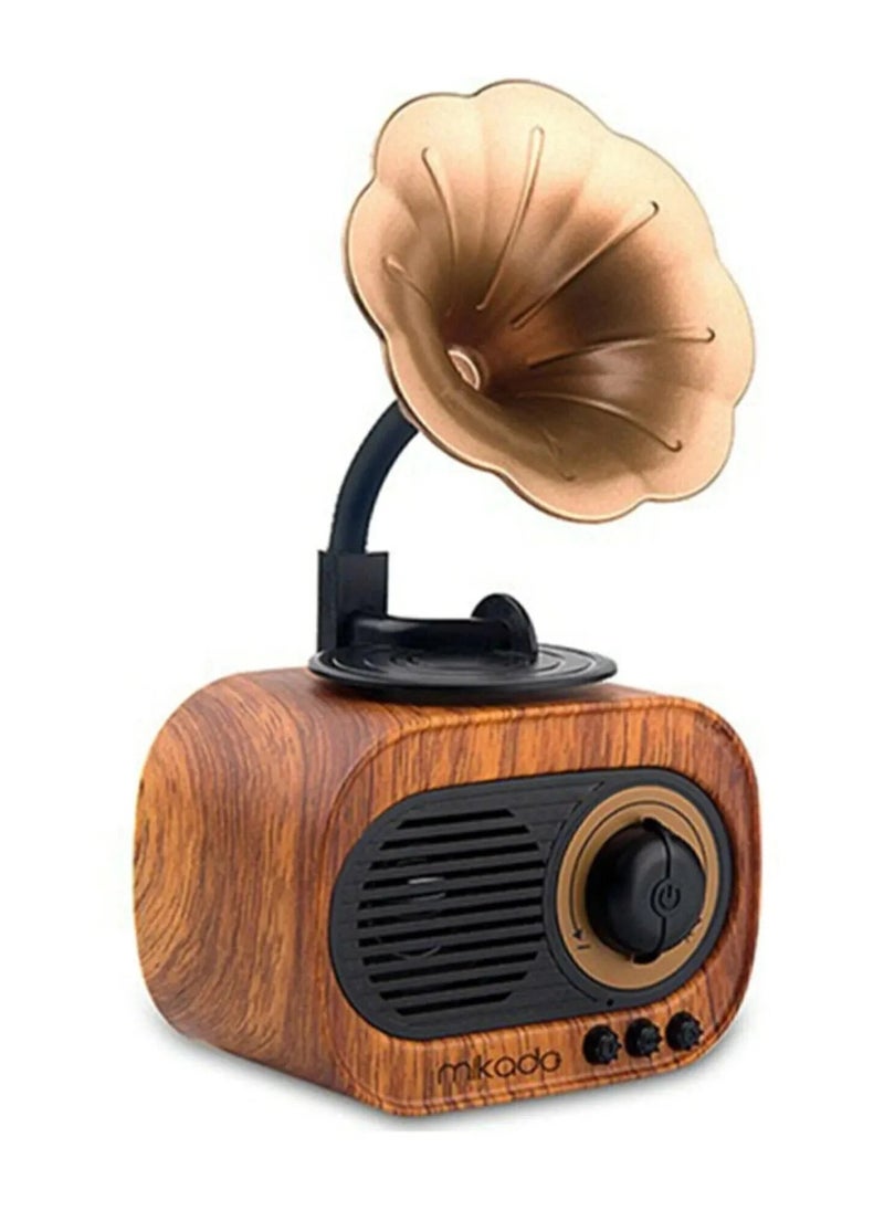 Mikado MN-S19 Wooden Classic Retro Gramophone Bluetooth Music Box | USB, AUX, TF Card Support