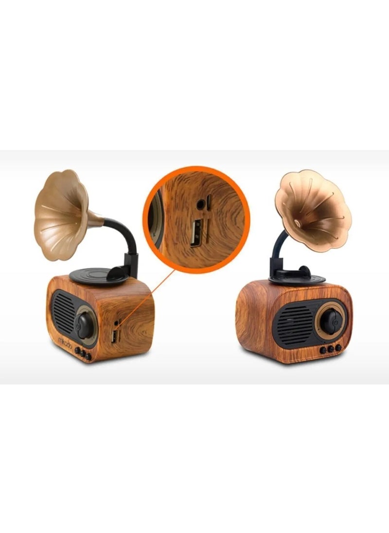 Mikado MN-S19 Wooden Classic Retro Gramophone Bluetooth Music Box | USB, AUX, TF Card Support