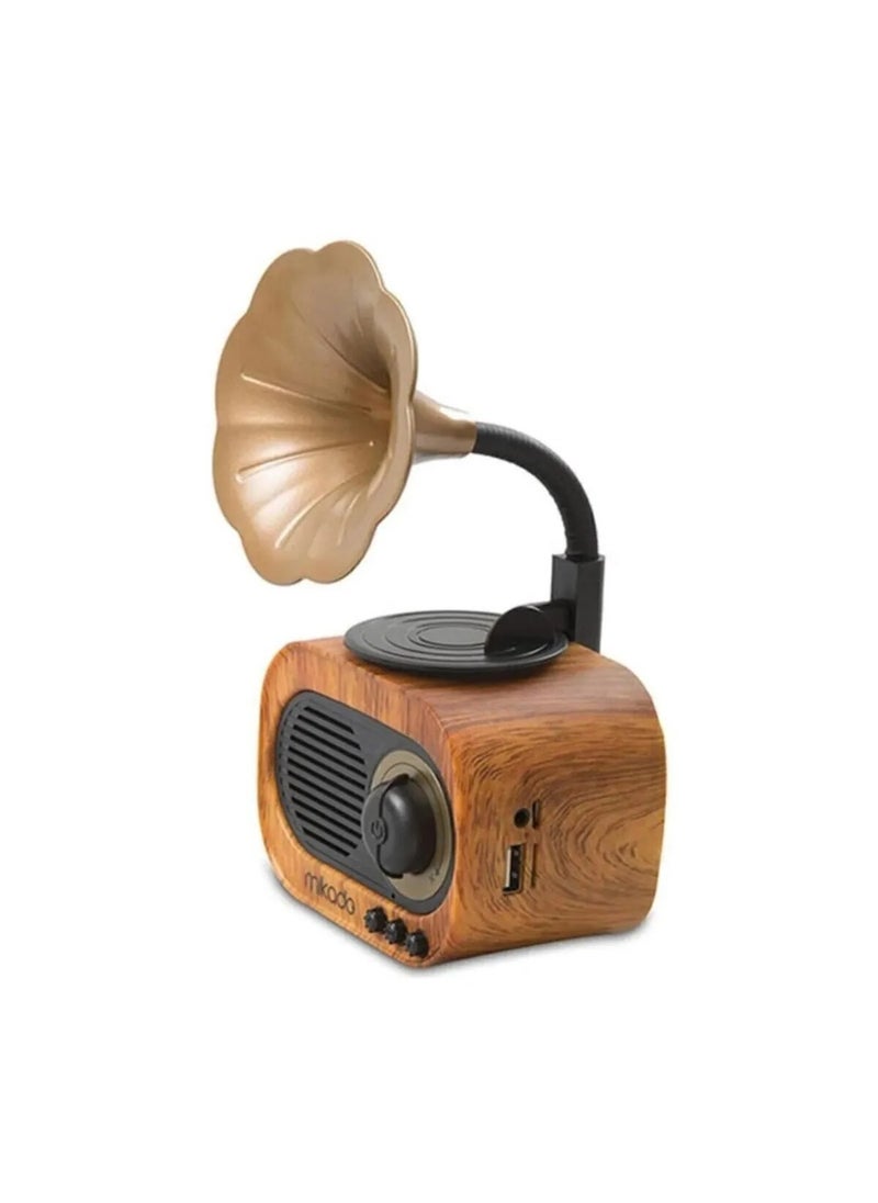 Mikado MN-S19 Wooden Classic Retro Gramophone Bluetooth Music Box | USB, AUX, TF Card Support