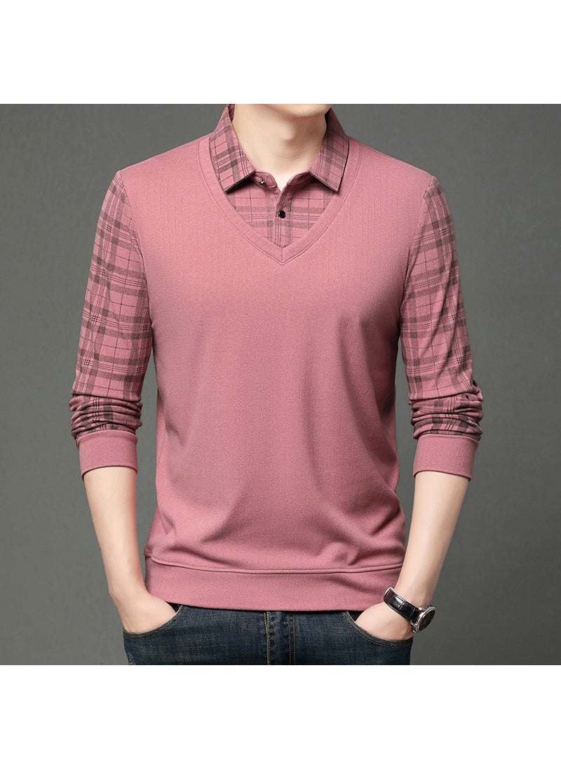 Elegant Layered Long Sleeve Dad Polo Shirt for 2024 Fall Jj5806 magenta