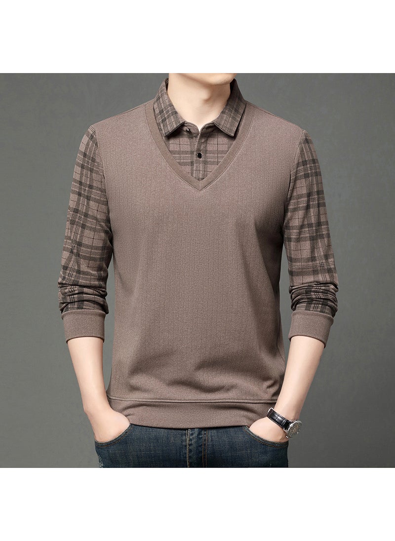 Elegant Layered Long Sleeve Dad Polo Shirt for 2024 Fall Jj5806 beige