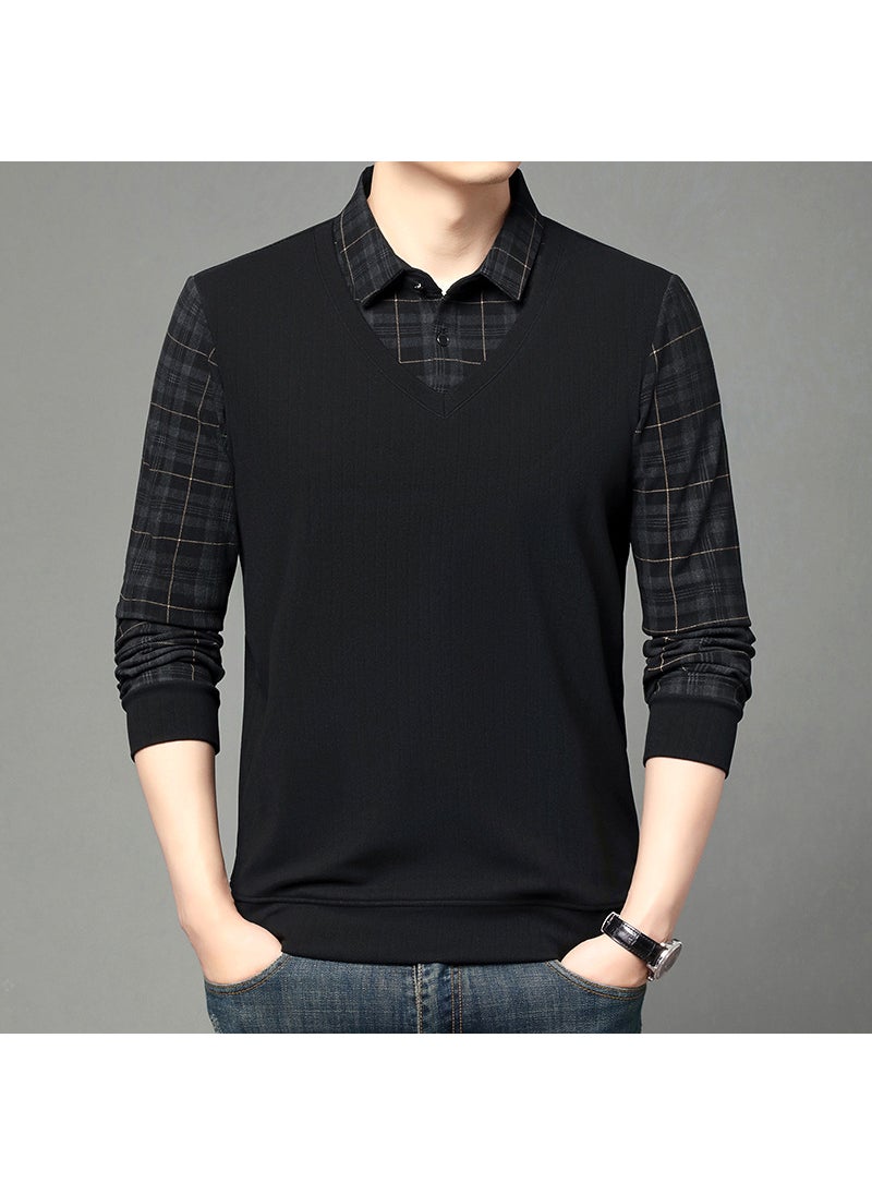 Elegant Layered Long Sleeve Dad Polo Shirt for 2024 Fall Jj5806 black