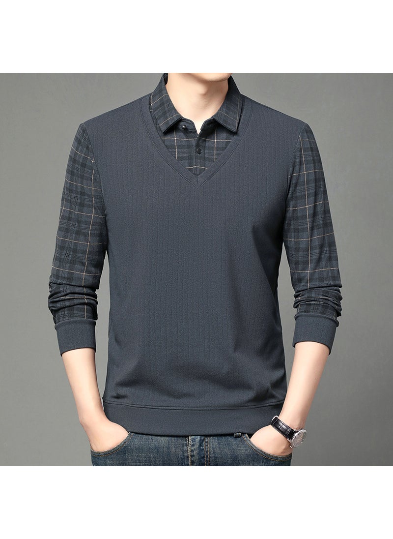 Elegant Layered Long Sleeve Dad Polo Shirt for 2024 Fall Jj5806 dark gray